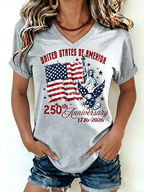 Women's 1776-2026 Statue of Liberty Anniversary Eagle Print V-neck T-shirt