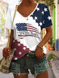 Ladies' Casual American 1776-2026 Anniversary Celebration Print V-Neck Short Sleeved Shirt