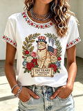 Women's American flag cat floral print casual top