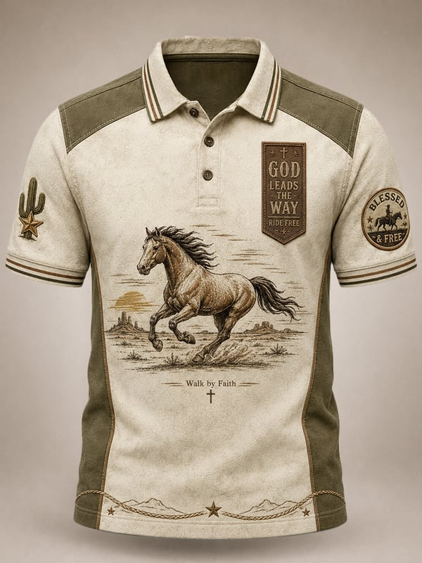 Men's Retro Western Faith Print POLO