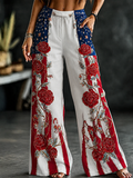 Ladies' Flag Floral Printed Casual Loose Pants