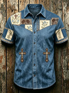 Men'S Western Style Ethnic Print Cross Shirt