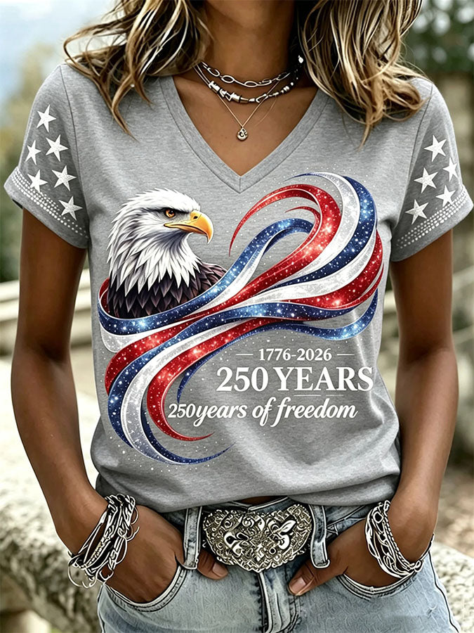 Women'S Retro Independence Day Relief Printed Casual Short Sleeved T-Shirt