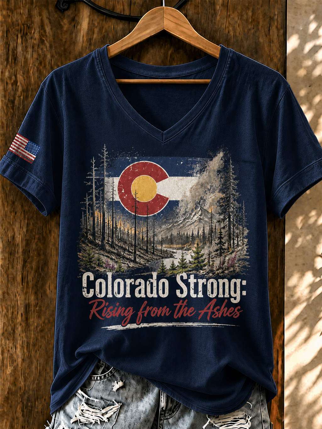 Women'S Colorado Strong: Rising From The Ashesn Printed T-Shirt  V-Neck T-Shirt