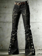 Women's Gothic Skull Art Print Flared Trousers