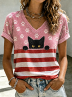 Women'S American Flag Cat Printed Casual T-Shirt