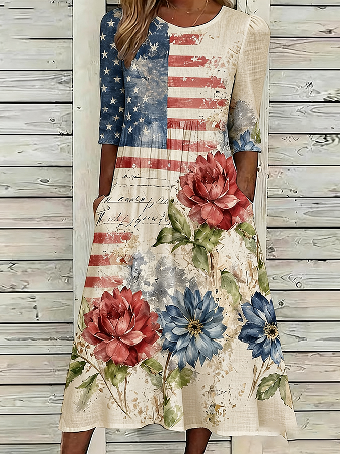 Women'S Flag  Printed Casual Dress