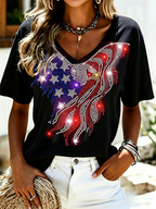 Women's casual retro patriotic V-neck T-shirt