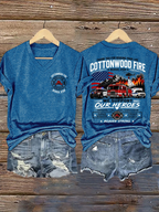 V-Neck Retro Beaver Strong Cottonwood Fire Beaver, Utah We Support Our Heroes Courage • Dedication • Strength • Sacrifice Print T-Shirt