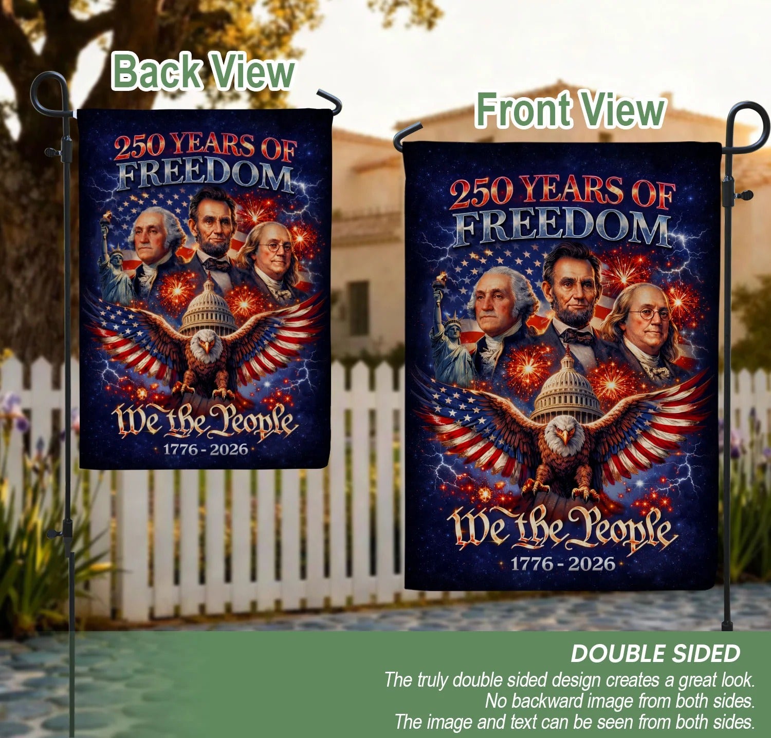 America 250 Years Of Freedom 1776–2026 House Flag – Founders Washingto