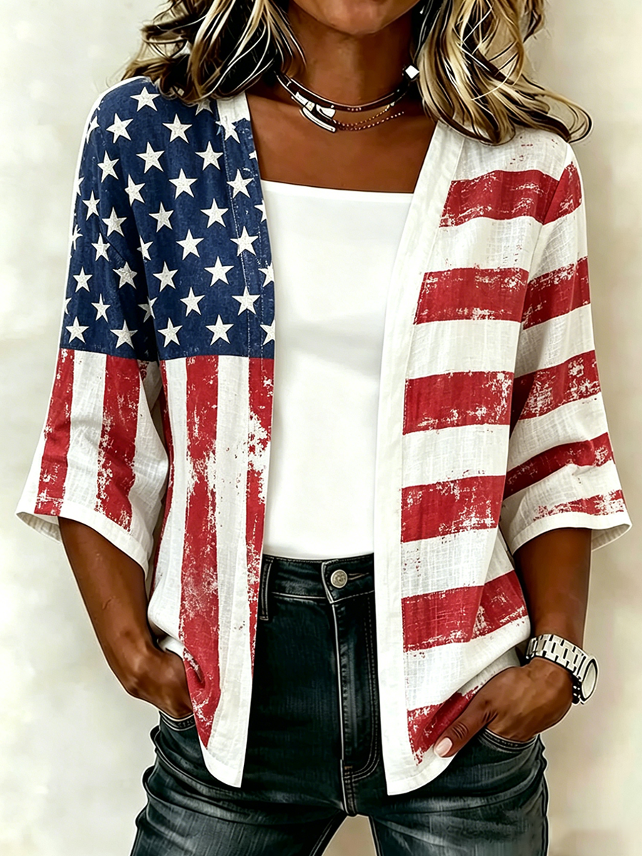 Women's Casual Loose Independence Day Patriotic Cardigan