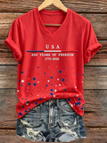 250Th Anniversary American Embroidery Commemorative V-Neck Short Sleeved T-Shirt