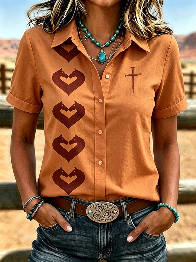 Women's Retro Western Faith Printed Casual Shirt