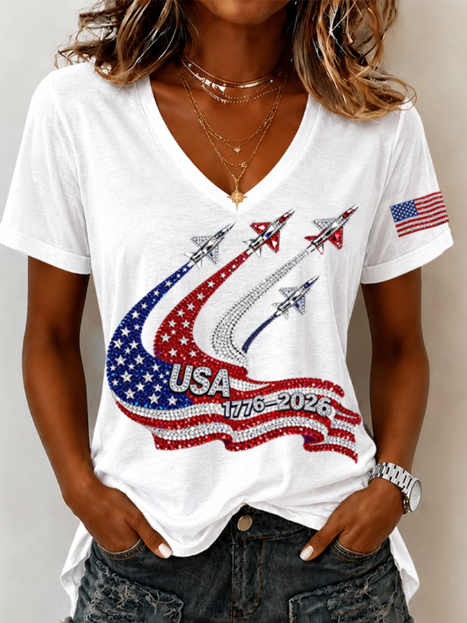 Women'S USA 250th Anniversary  Printed Casual T-Shirt