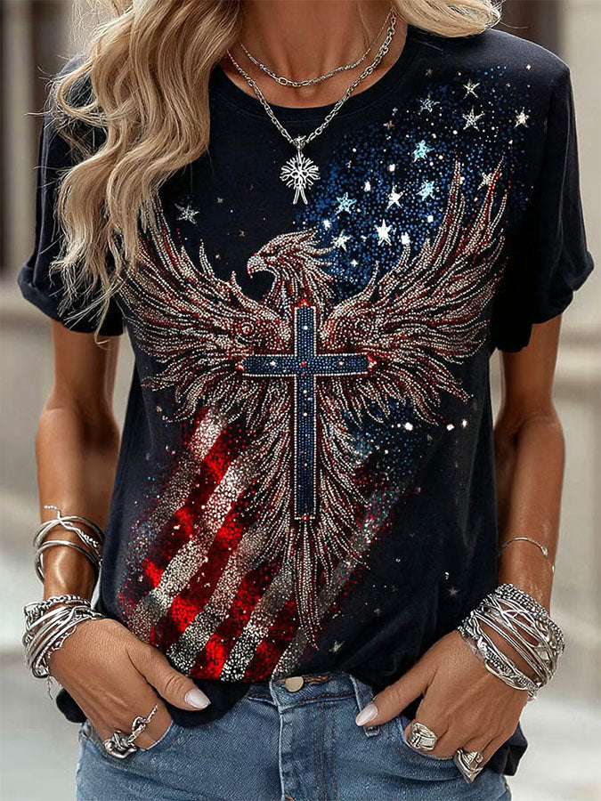 Women'S American Independence Day 250Th Anniversary Printed Round Neck Short Sleeve T-Shirt