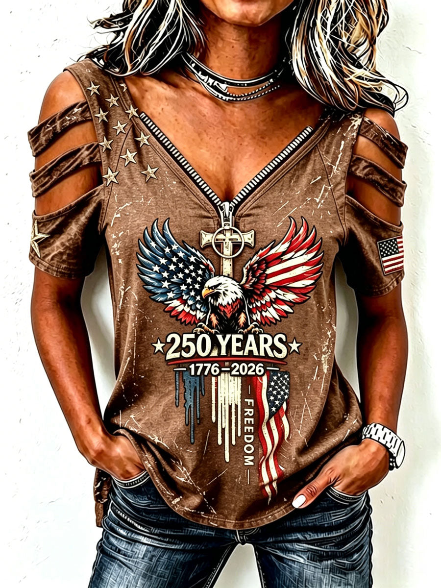 Ladies' American 250Th Anniversary Western Style Off Shoulder Top