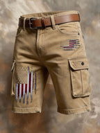 Men'S Independent Japanese American Flag Printed Multi Pocket Design Cargo Pants