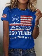 Women'S Retro American Independence Day Commemorative Printed Round Neck T-Shirt