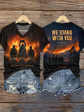 V-Neck Retro Black Ribbon Pray For Our Firefighters In Honor Of The Three Brave Firefighters You Gave Everything. You Will Never Be Forgotten We Stand With You. Honoring The Fallen Print T-Shirt