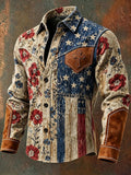 Men's Retro Style Art Print Western Vintage Tassel Casual Long Sleeve Shirt