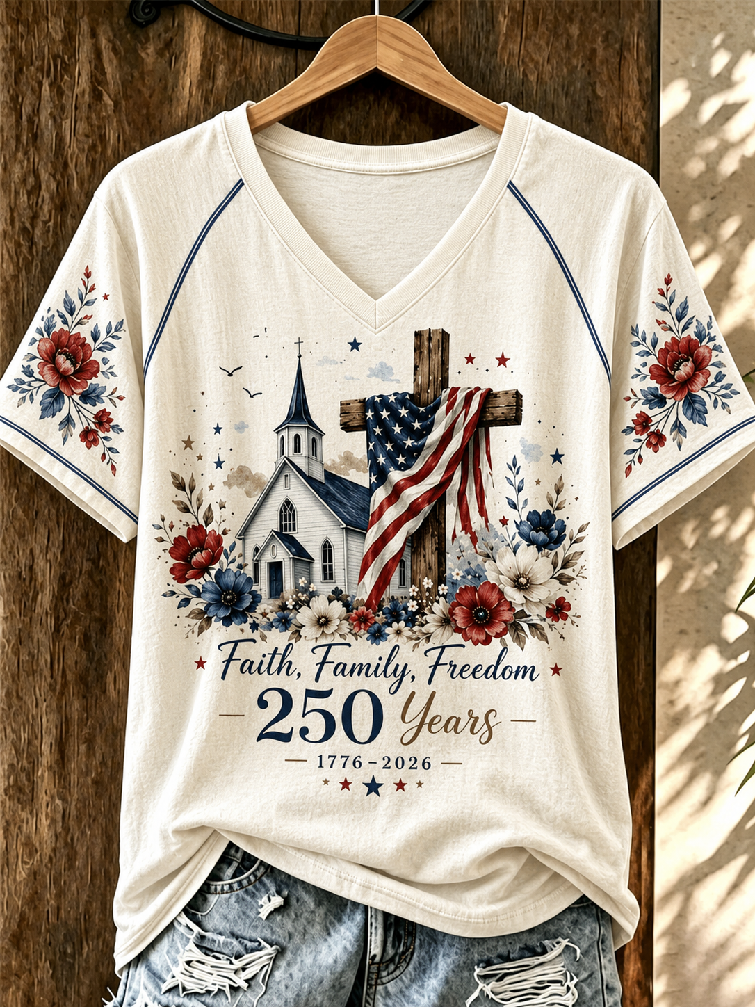 Women'S 250Th Anniversary American Flag Star Casual Round Neck T-Shirt