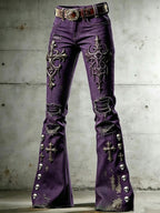 Women's Gothic Skull Art Print Flared Trousers