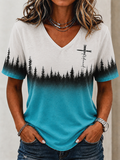 Women'S Retro Western Cross V-Neck T-Shirt