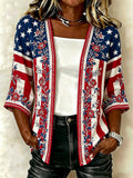 Women's Rhinestone Floral Flag Art Casual Cardigan