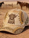 Retro Western Highland Cow Floral Print Hat