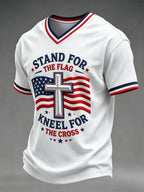 Men's STAND FOR THE Flag KNEEL FOR THE Cross V-neck T-shirt
