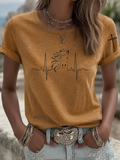 Minimalist Art Horse Printed Round Neck Women's T-shirt