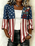 Women'S Casual Loose Independence Day Patriotic Cardigan