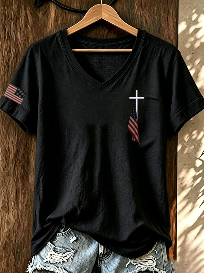 Women's Flag Cross Print T-Shirt