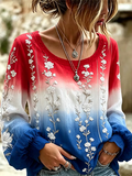 Women's Vintage American Flag Floral Art Cotton-Linen Shirt