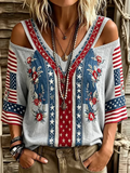 Women's Flag Print Off-Shoulder Top