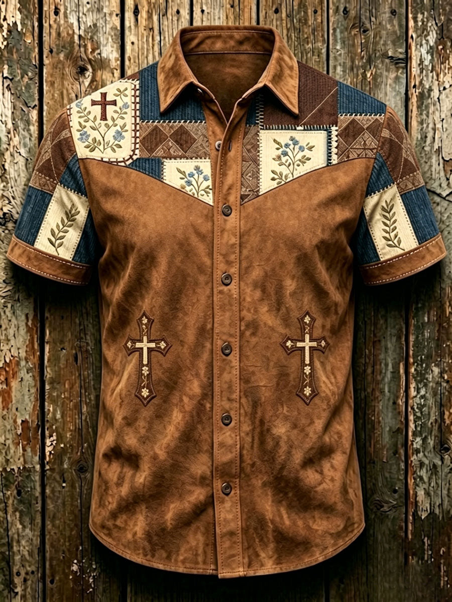 Men'S Western Style Ethnic Print Cross Shirt