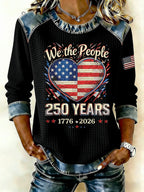Ladies' Leisure 250Th Anniversary Celebration Splicing Color Contrasting Long Sleeve T-Shirt