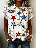 Women's Casual American Pentagram Striped Printed Top
