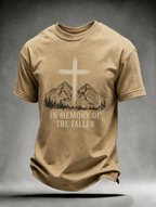 Mountain Cross In Memory Of The Fallen Short Sleeve Tee With Sleeve Cross Print
