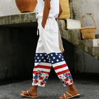 Women's Cotton Linen Botanical Floral Ankle-Length Casual Pants