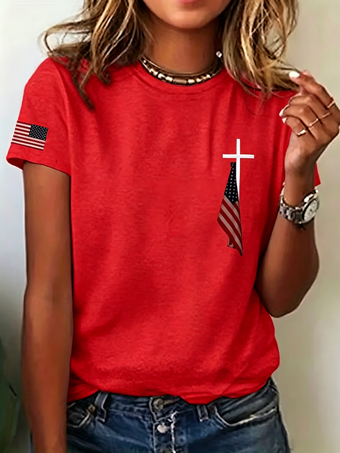 Women's Flag Cross Print T-Shirt