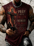 Men's Fire Cross Firefighter Honor The Brave Print Tank Top