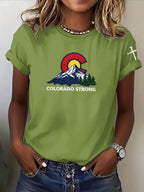 Women'S Casual COLORADO STRONG Mountain Fire Printed Round Neck Casual Short Sleeved T-Shirt