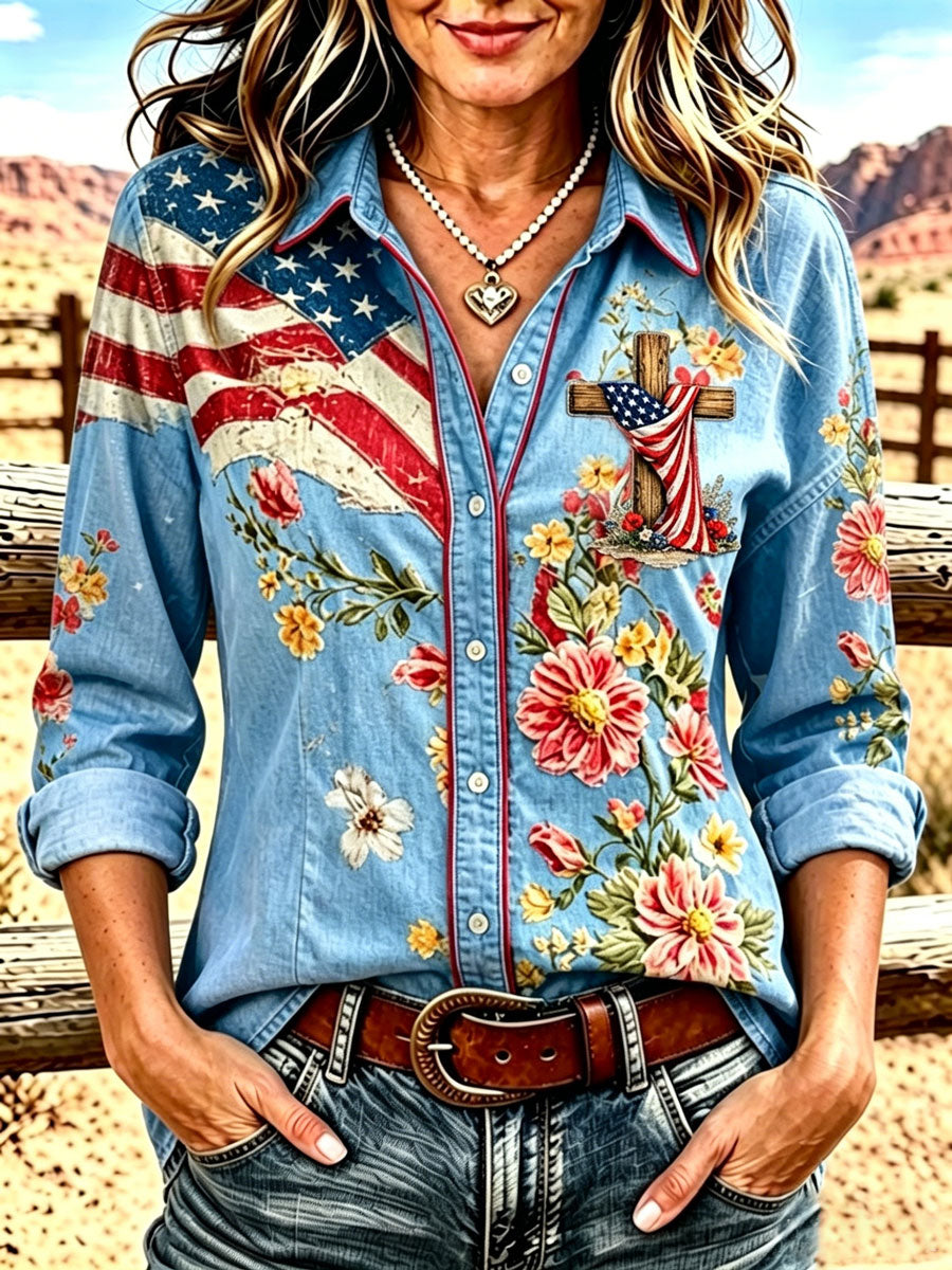 Women'S Western Faith Art Printed Long Sleeve Shirt