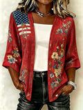Women'S Casual Loose Independence Day Patriotic Cardigan
