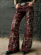 Men's Vintage Punk Rock Skull Cross Patchwork Print Comfortable Pants