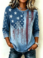 Women'S Cotton Linen Lace Collar 250Th Anniversary American Flag Faith Printed Shirt