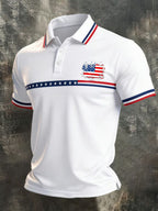 Men's Retro Patriotic Color Block Short Sleeved Lapel Shirt