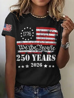 Women'S Retro American Independence Day Commemorative Printed Round Neck T-Shirt