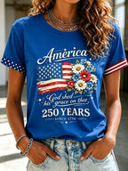 Women's Floral American Flag Printed Casual T-shirt
